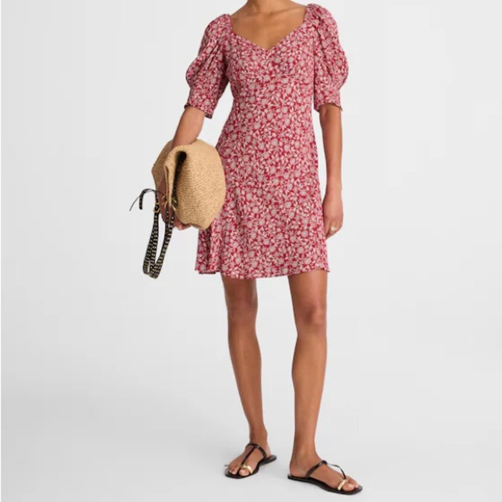 Madewell NWT Floral Puff-Sleeve Red Mini Dress  SZ4